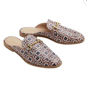 Boden 100% Leather Multicolored Snaffle Metal Detail Backless Slip On Loafers 6